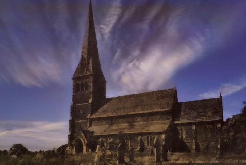 St. Bart's Church with grave stones.